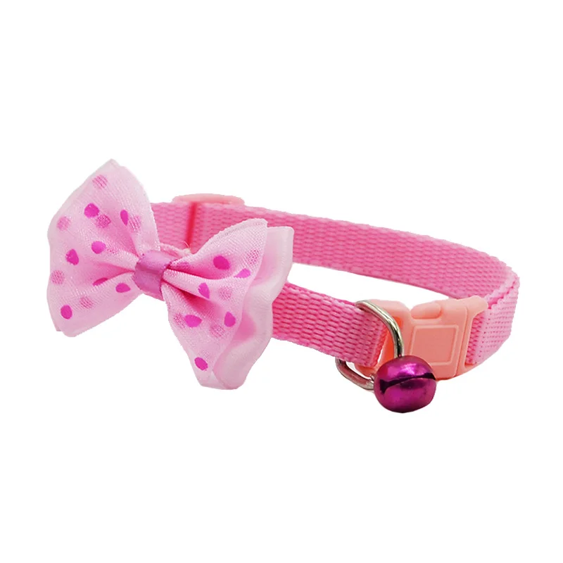 Pink Bow Pawstrip 0,4/0," ошейник для маленьких собак, чихуахуа, йоркширский нейлоновый ошейник для щенка, милый ошейник для кошки с бантом, ошейник с колокольчиком для питомца для собак - Цвет: Pink Bow