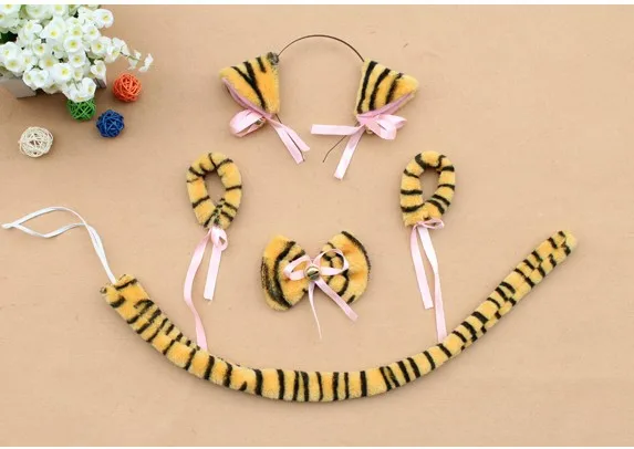 Косплей Плюшевые черные уши кошачьи головная повязка галстук бабочка браслет с