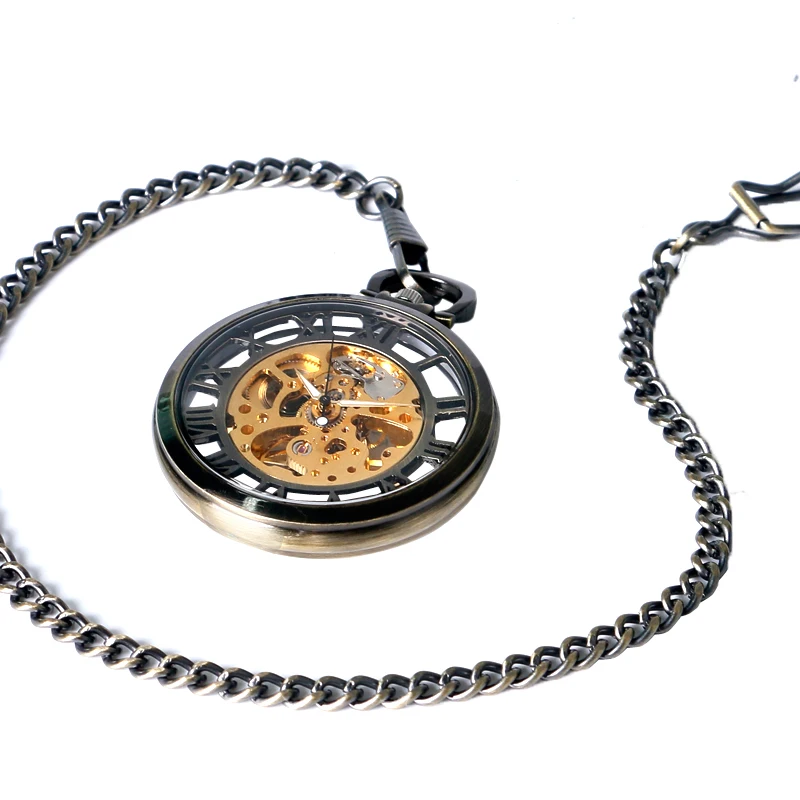 Модные прозрачные Механический ручной взвод Скелет карманные часы для Для