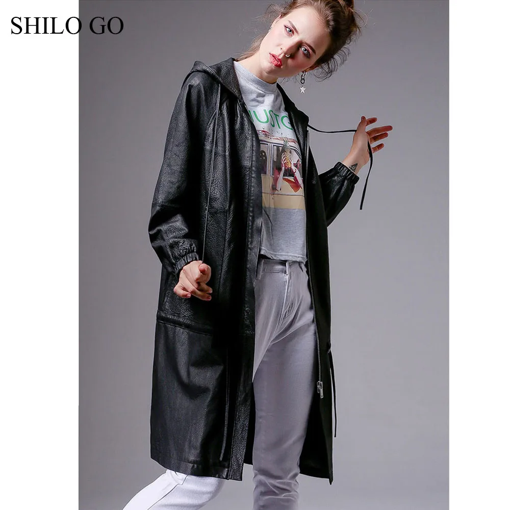 SHILO GO/кожаное пальто для женщин осеннее Модное Длинное Пальто из натуральной