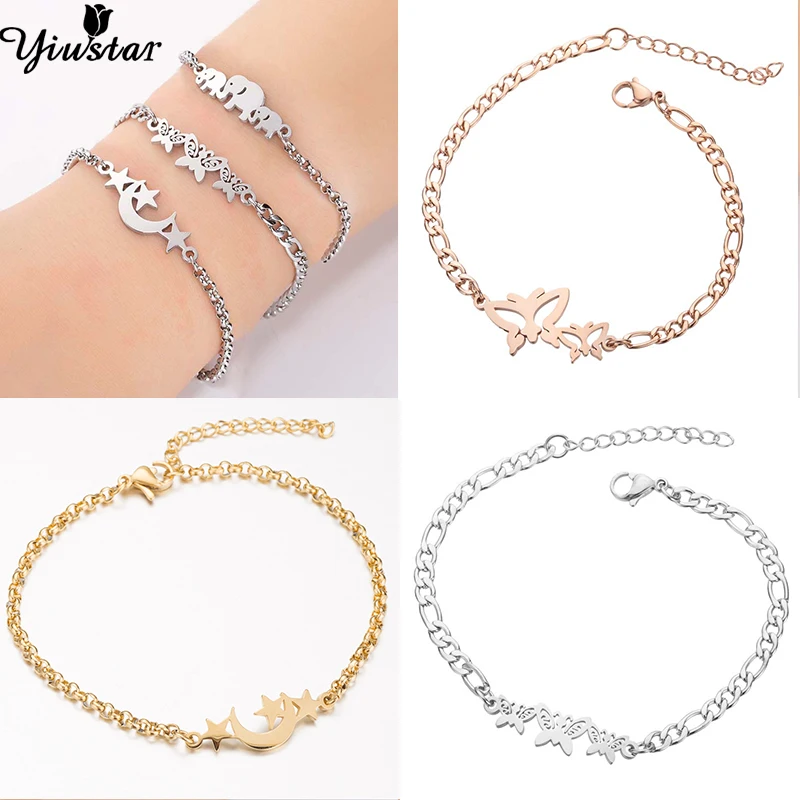 

Yiustar Boho Lucky Wish Stainless Steel Animal Bracelet Bangle Gold/Rose Chian Shells Butterfly Charm Bracelets Seashell Jewelry