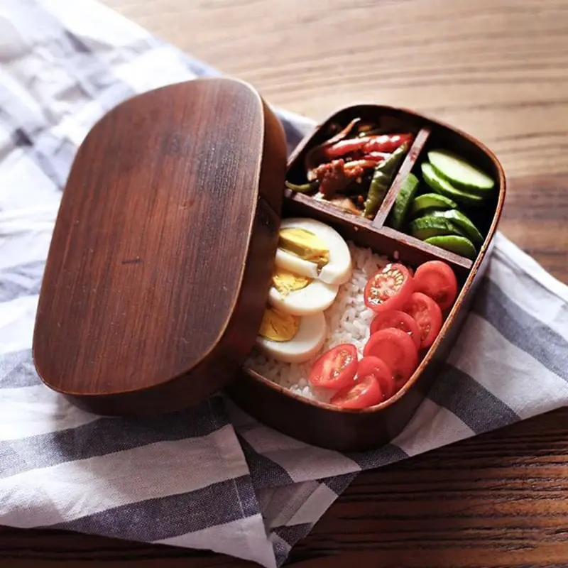Японский стиль Bento коробки 1 слой 3 сетки деревянная коробочка для обедов