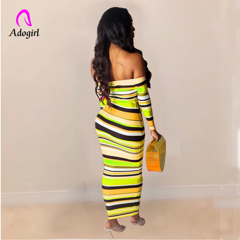 Яркое элегантное женское платье в полоску повседневное с длинным рукавом