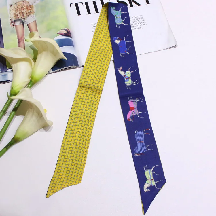 Смешанный тонкий рисунок лошадей шарф чокер из натурального шелка Женская