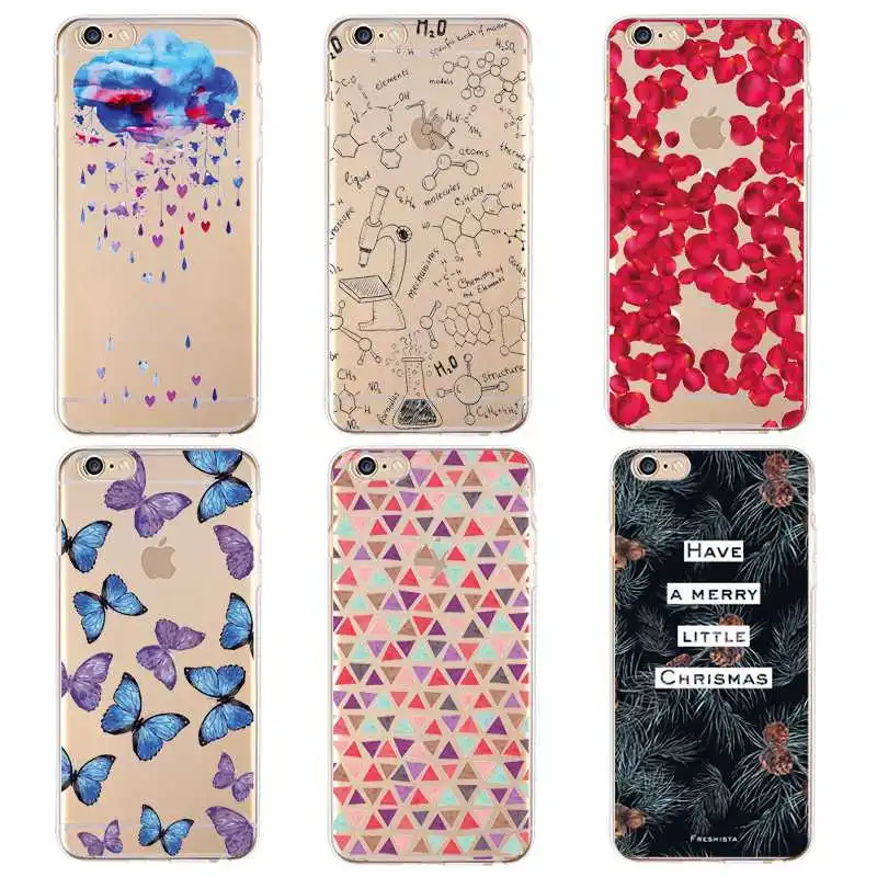 Мягкий прозрачный чехол из ТПУ с цветочным рисунком для iPhone 4/4S 5 5S 6 6plus 7 8plus x милый