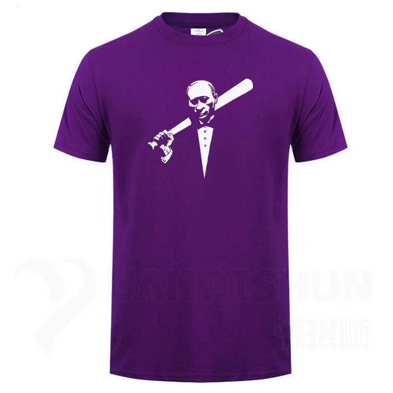 Purple Funny Men's Tee Shirt Russian President Vladimir Putin Print T-shirt Top Quality Cotton Short sleeves Tops Fashion Men Tees - Цвет: Purple