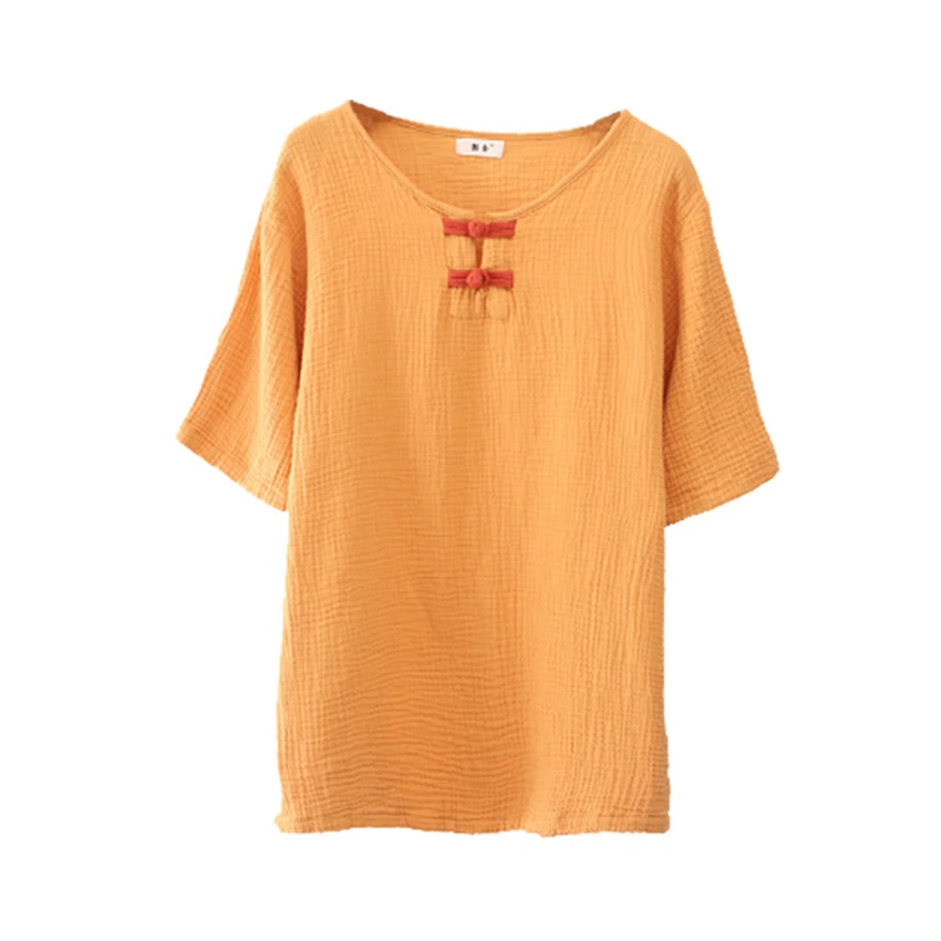 

2020 Woman Traditional Chinese Tops Summer Plus Size Linen Cotton Buckle Blouse Vintage Short Sleeve Casual Shirt for Women