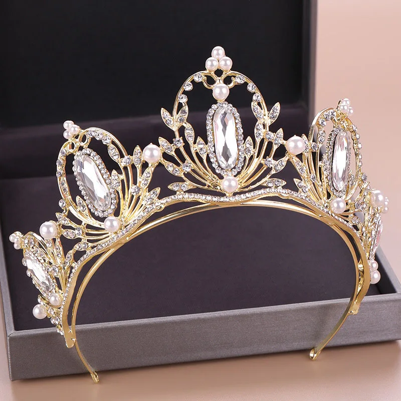 Vintage Gold Rhinestone Pearl Bridal Tiaras Headpiece Crystal Crowns Hair Jewelry Women Head Piece Wedding Accessories VL | Украшения и