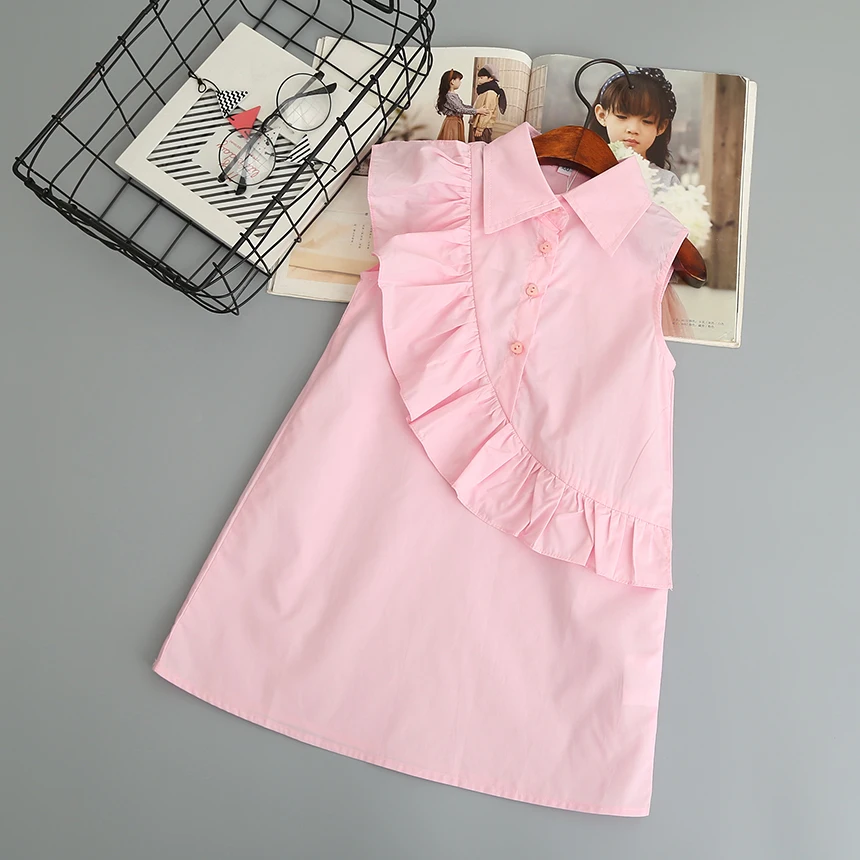 Hot Baby Girls Summer Solid Ruffles Blouse Dresses Princess Children Kids Fashion Pink White Elegant Clothes | Детская одежда и