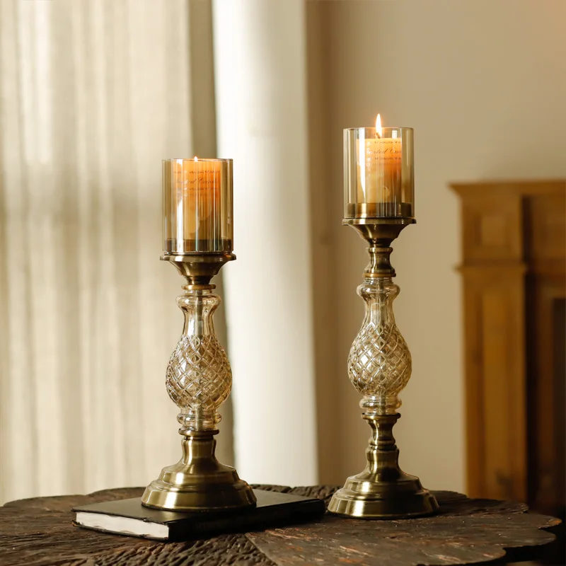 Metal Glass Candlestick European Retro Romantic Table Model Room Decoration Wedding | Дом и сад