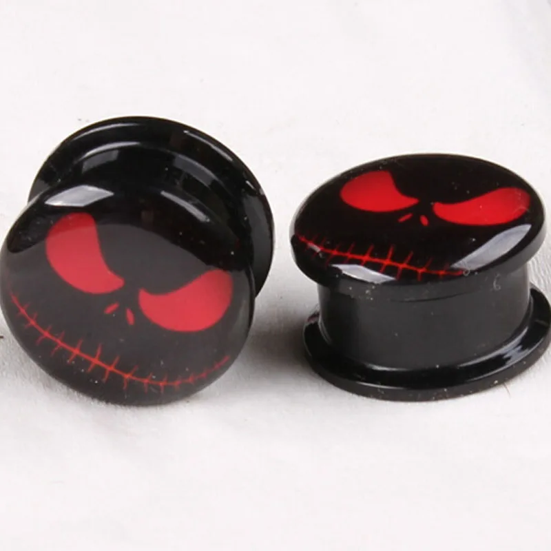 Red Eyes as photo Fashion Nightmare 1 Pair Big Ear Gauges Piercing Plugs Tunnels Screw Fit Ear Stretching For Women Personality Body Jewelry - Окраска металла: Red Eyes as photo