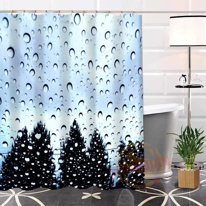 

Custom raindrop Fabric Shower Curtain bathroom With Hooks High Quality Popular Modern 100% Polyester Curtain