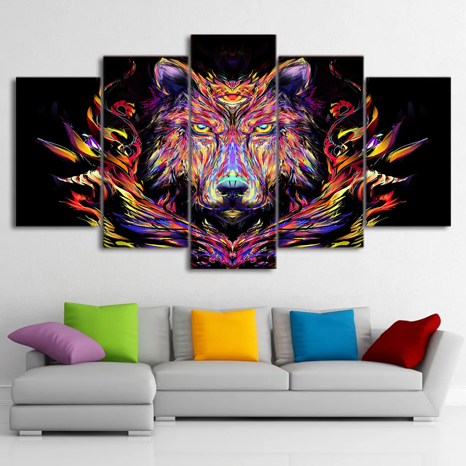 

Modern Canvas Living Room HD Printed Pictures Painting 5 Panel Color Lion Animal Framework Wall Art Modular Poster Home Decor