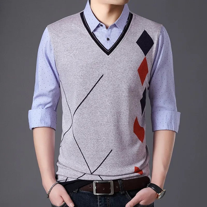 Мужской Хлопковый свитер с v образным вырезом шерстяной пуловер для мужчин