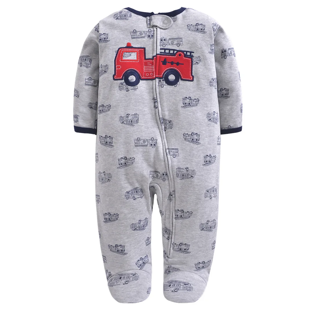 Gray car Spring cute cartoon animal infants romper baby boy clothes baby girl newborn crawling clothes children pure cotton feet clothes - Цвет: Gray car