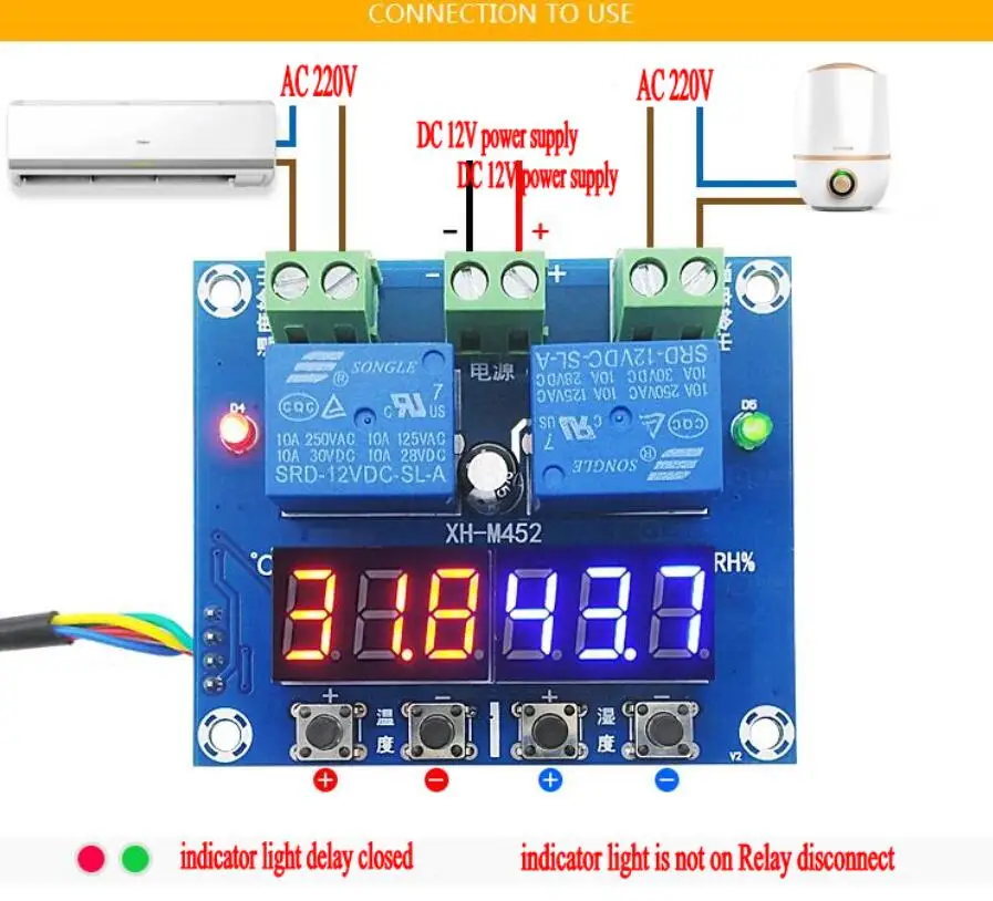 DC 12V Температура и регулируя влажность в помещении, Температура контроллер термостат гигростат с Сенсор для 220v электрического прибора