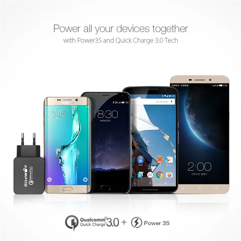 BlitzWolf QC3.0 USB Charger EU Mobile Phone Adapter Wall Travel With Cable For Xiaomi Samsung iPhone зарядное устройство