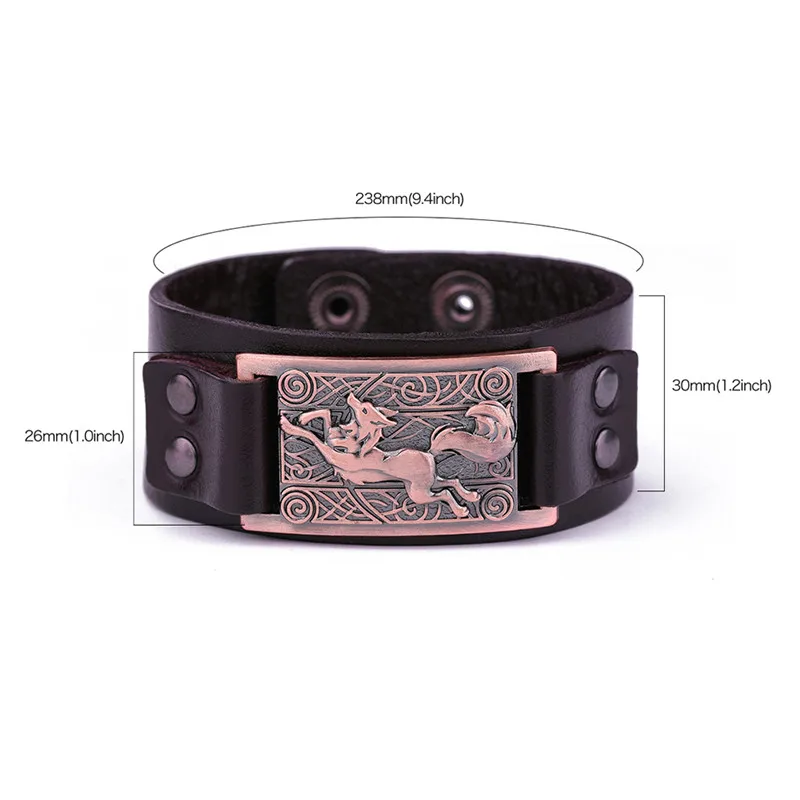 Brown Antique Copper Dawapara, Викинг, лиса, Ирландский Узел, панк кожа, мужские манжеты, браслет, браслет, женский, ювелирные изделия - Окраска металла: Brown Antique Copper