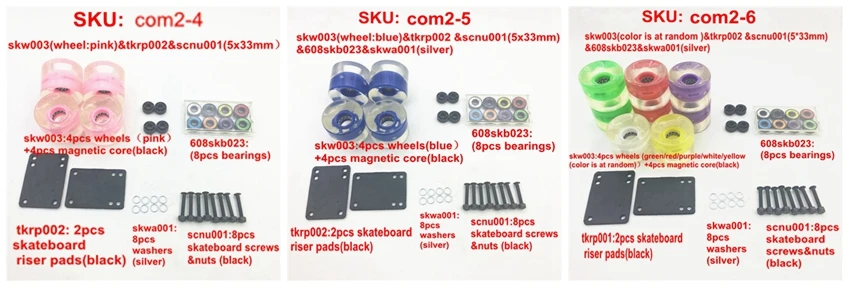 Шт. 4 шт. 85a скейтборд колеса шт.+ 8 шт. Abec11 подшипники 608+ шт. 2 шт. скейтборд ударные колодки+ 8 шт. скейтборд шайбы+ шт. 8 шт. скейтборд винты гайки