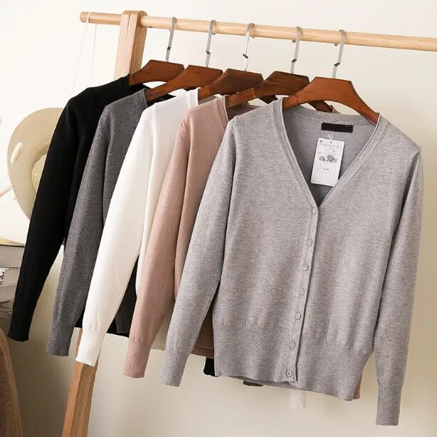 Spring Cardigan Women Korean V Neck Knitted Feminino Ladies Long Sleeve Loose Buttons Thin Coat Plus Size |
