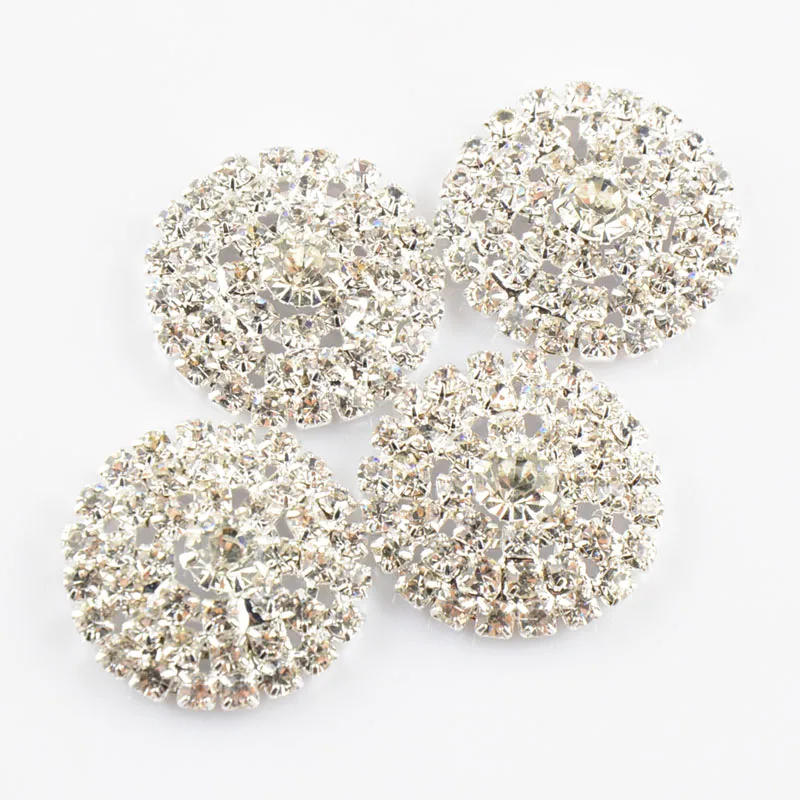 Круглые пуговицы из сплава с чешскими кристаллами диаметром 27 мм Серебряного и