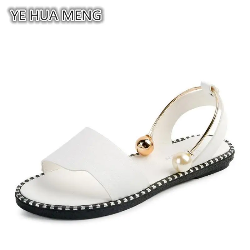 Новинка летние модные Молодежные сандалии с пряжкой и жемчужинами повседневная