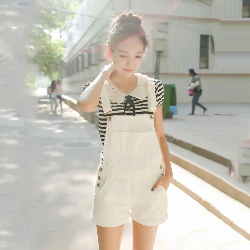 

2020 New Modis Denim Sling Shorts Women Summer Loose Casual White Sling Jumpsuit Korean Denim shorts Size XS-XL