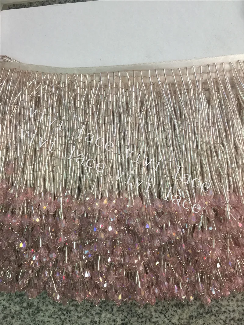 

yy0025# 10 yards /bag pink ribbon long tube beads tassel fringe 9-10cm width for sawing/wedding/fashion designer/bridal gown