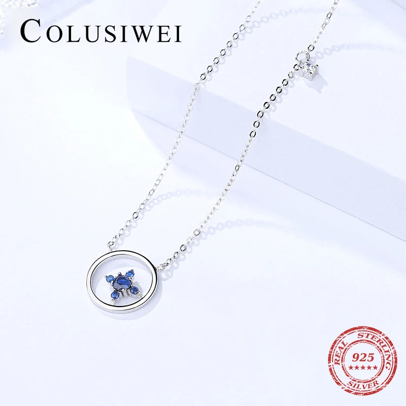 Colusiwei Round Sapphire Necklace for Women Genuine 925 Sterling Silver Simple Design Pendant Necklaces Fine Jewelry | Украшения и