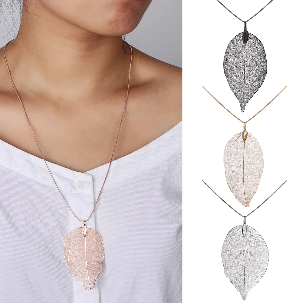 1 шт. женское ожерелье с кулоном в виде листьев свитера Женская Длинная цепочка