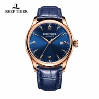 reef tigerrt classic dress mens watch with date rose gold automatic all blue wrist watch rga823g