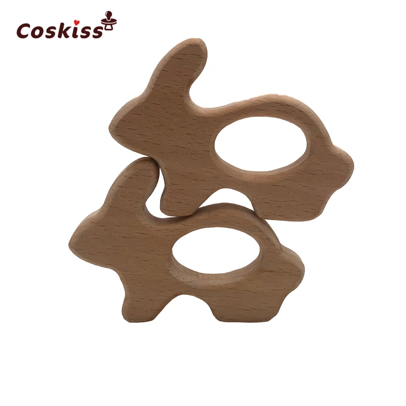 

10pcs Baby teether Handmade Beech Wooden Rabbit Teether Baby Teething Toy DIY Crafts Pendant Chewable Pacifier Chain Accessories