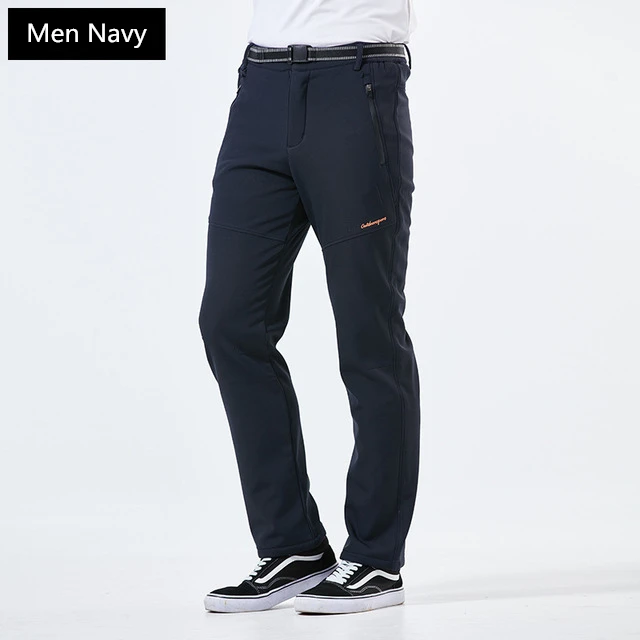 Men Dark Blue Унисекс походные брюки для горного туризма спорта на открытом воздухе водонепроницаемые ветрозащитные тепловые и Теплые внутренние кашемировые зимние брюки - Цвет: Men Dark Blue