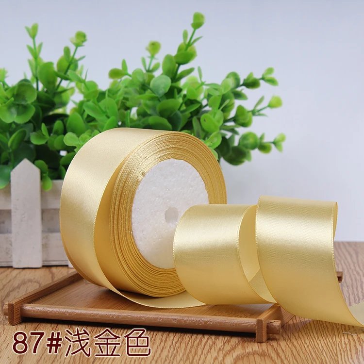 light gold 25 ярдов 6/10/15/20/25/40/50 мм атласными лентами DIY искусственный шелк розы Ремесла поставок швейной фурнитуры Скрапбукинг Материал - Цвет: light gold