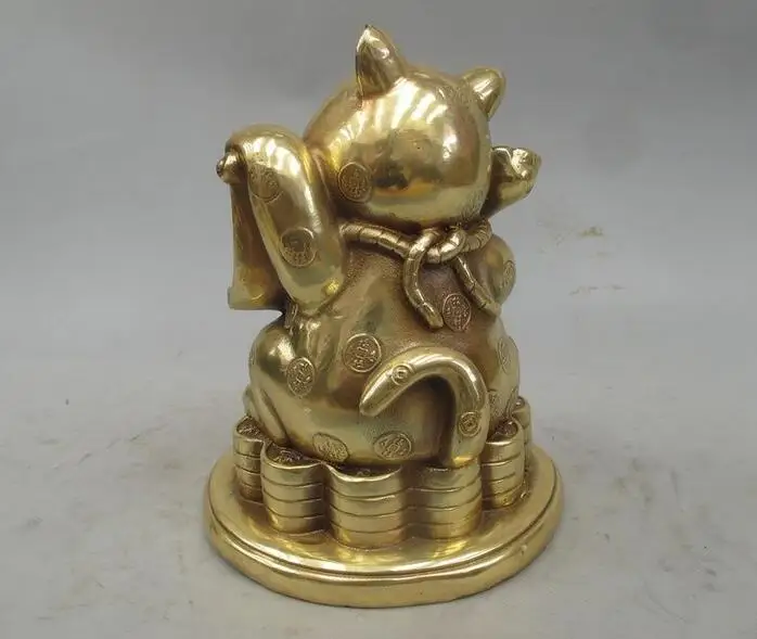 9.5" China Feng shui RuYi Pure Brass Copper To attract wealth Cat pussy statue | Дом и сад