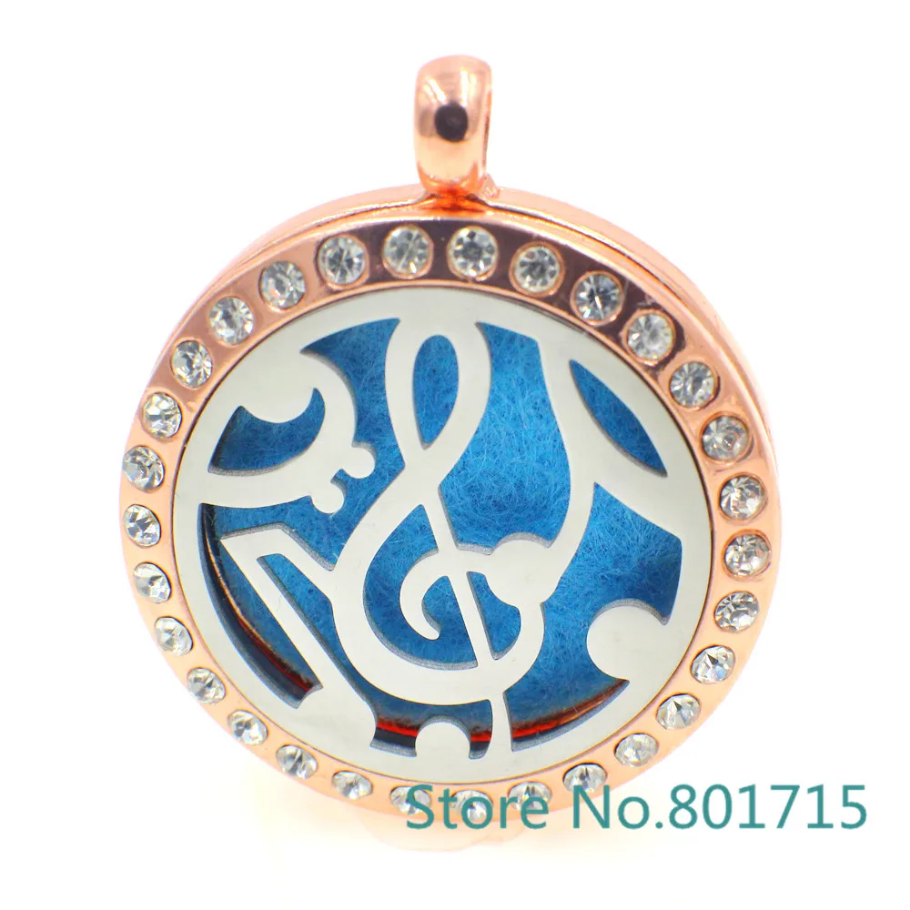 Розовое золото Стразы музыкальная нотация рандомный медальон из нержавеющей