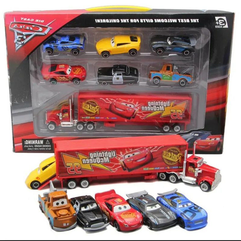 Nuovo 7 pezzi/set Disney Pixar Car 3 Lightning McQueen Jackson Storm Material Mack Uncle Truck 1:55 Die Casting Metal Car Model