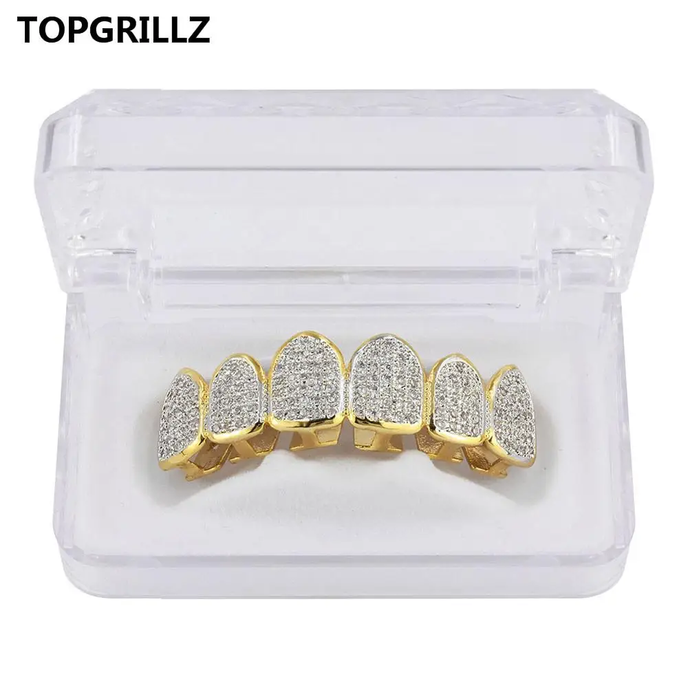Gold Top TOPGRILLZ Классическая коллекция 6/6 года в стиле хип-хоп/панк набор зубных решеток золотого и серебряного цвета для зубов, верхние и нижние грили, зубные шапки для костюмированной вечеринки, вечерние шапки - Окраска металла: Gold Top