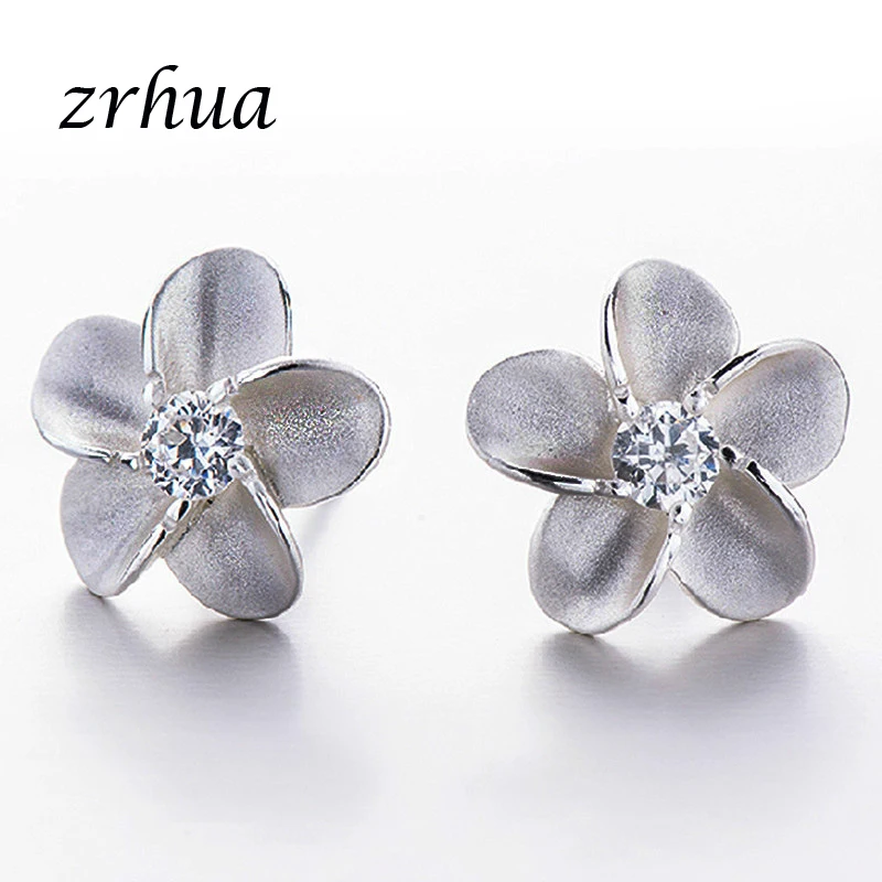 

ZRHUA Silver Color Stud Earring Flower Earrings for Women pendientes oorbellen boucle d'oreille Gift