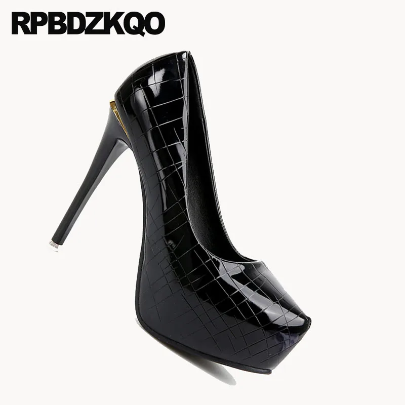 металлический Scarpin черный 12cm 5 дюймовый супер подиум Женская обувь из серебристой