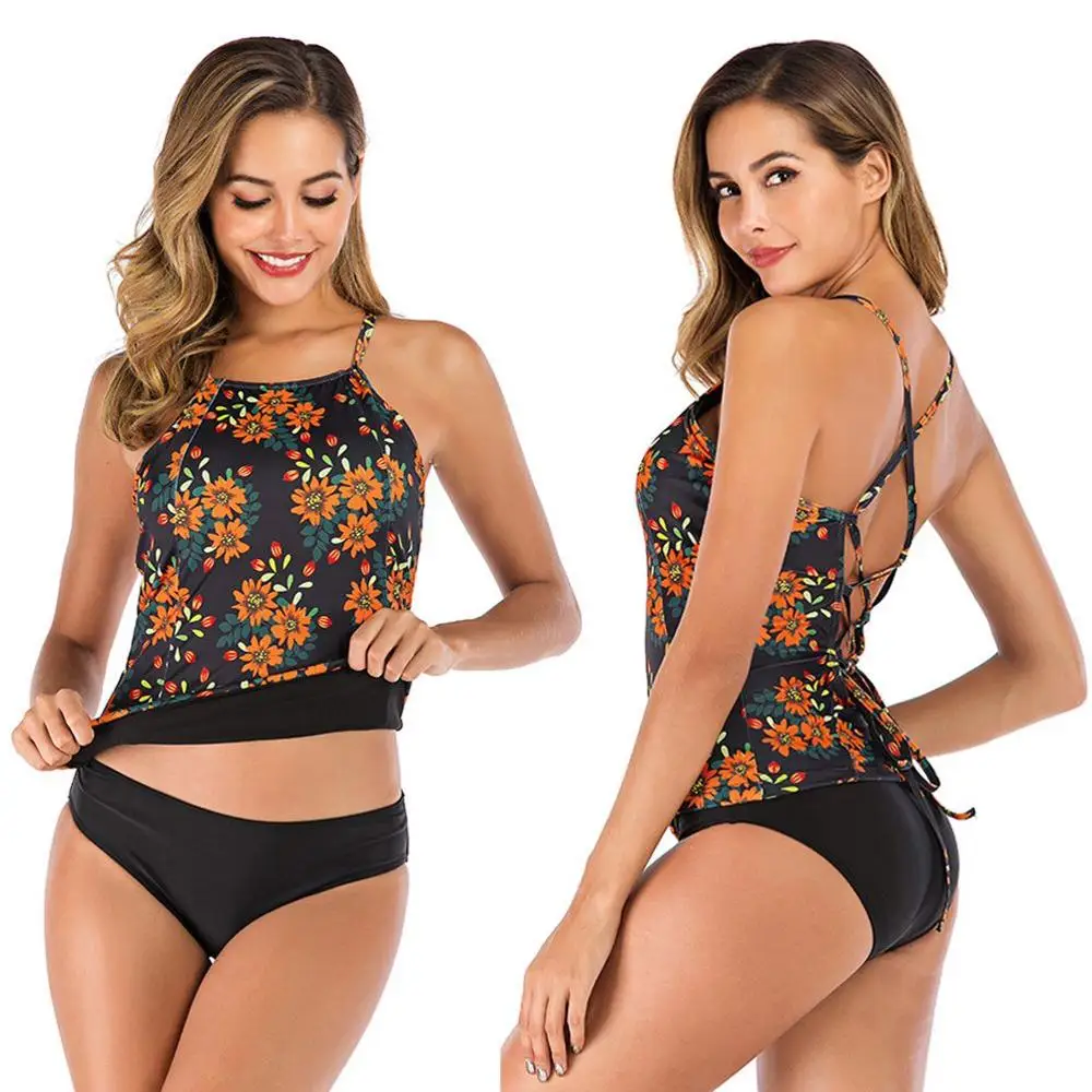 Новая мода из двух частей Tankini купальник Для женщин купальники Винтаж принт размера плюс купальники Для женщин Мягкий купальный костюм бикини набор S-XXXL