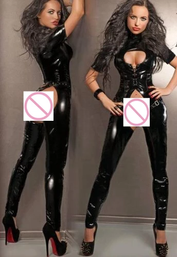 Горячая Распродажа взрослые женские сексуальные черные кожаные боди из ПВХ