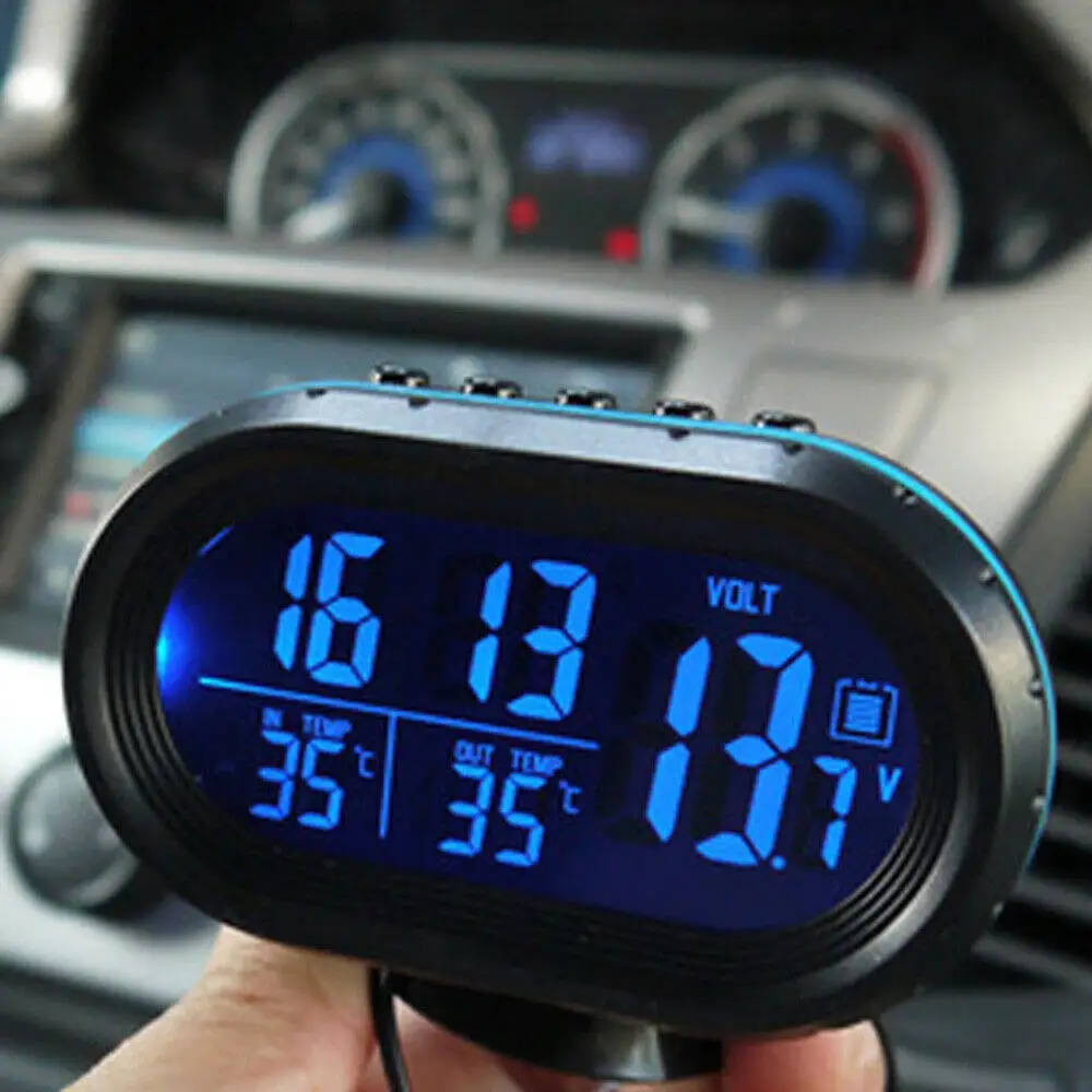3 в 1 цифровой светодиодный электронный часы термометр Вольтметр для 12 В Автомобильный термометр светящиеся часы
