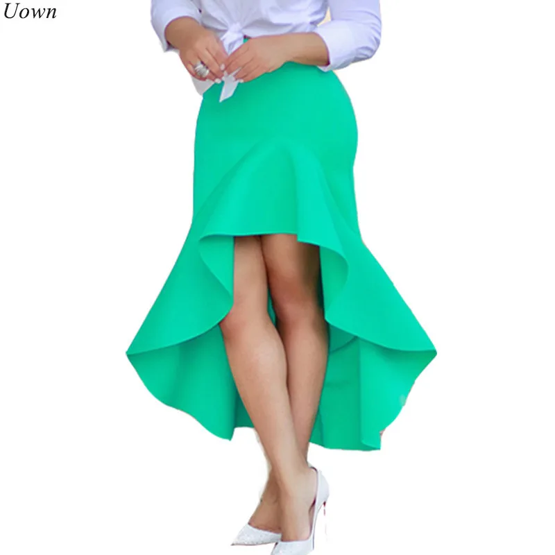 Летняя женская зеленая юбка-русалка модная деловая одежда асимметричная юбка с