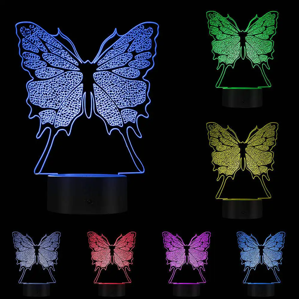 3D Голограмма Иллюзия бабочка модный моделирующий ночник меняющий цвет