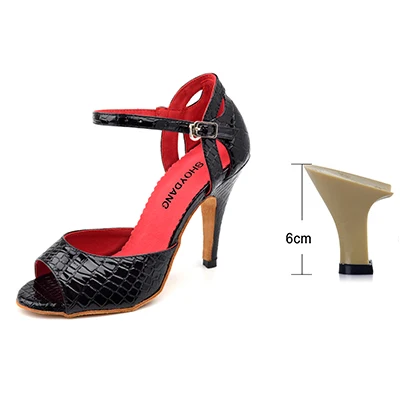 Black 6cm SHOYDANC/Обувь для латинских танцев; женская Обувь для бальных танцев; сандалии для сальсы и вечеринок; обувь из искусственной кожи с текстурой крокодила; высота каблука 10 см; мягкие туфли - Цвет: Black 6cm