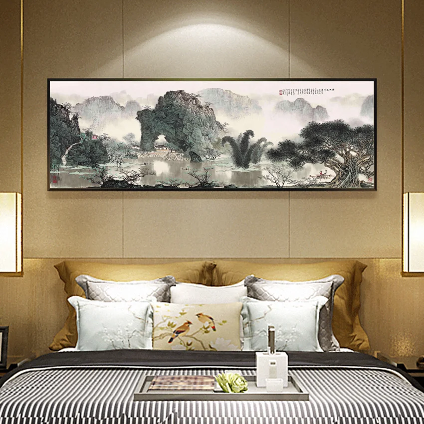 Китайская живопись чернилами на холсте пейзаж HD принты Настенная картина