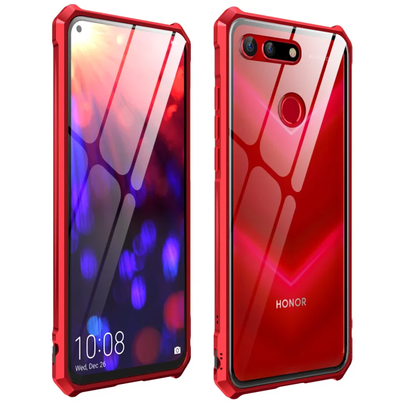 V20 Red OMEVE для huawei Honor 20 Pro Чехол металлический сплав рамка бампер прозрачное закаленное стекло задняя крышка для Honor 20 20i V20 чехол для телефона - Цвет: V20 Red