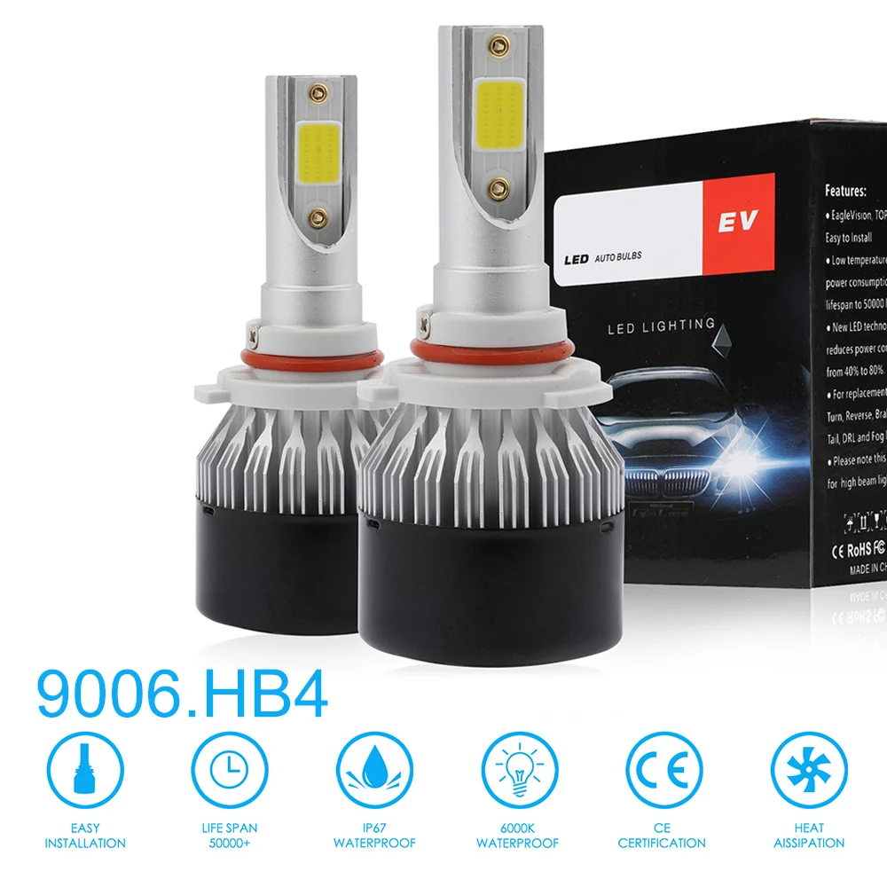2 шт. H1 H7 H8 H9 H11 9006 HB4 9005 HB3 EV9 72W фары для 8000LM 6000K светодиодный автомобилей головной