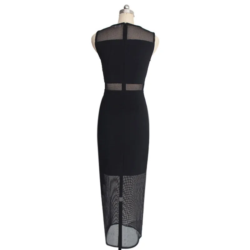 VfEmage Womens Summer Style See Through Mesh Patchwork Sleeveless Party Evening Clubwear Bodycon Fitted Stretch Long Dress 727 | Женская